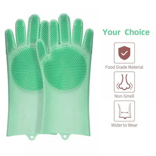 Details about  / Silicone Gloves Dish Washing Kitchen Pet Grooming Reusable Cleaning Scrubber US